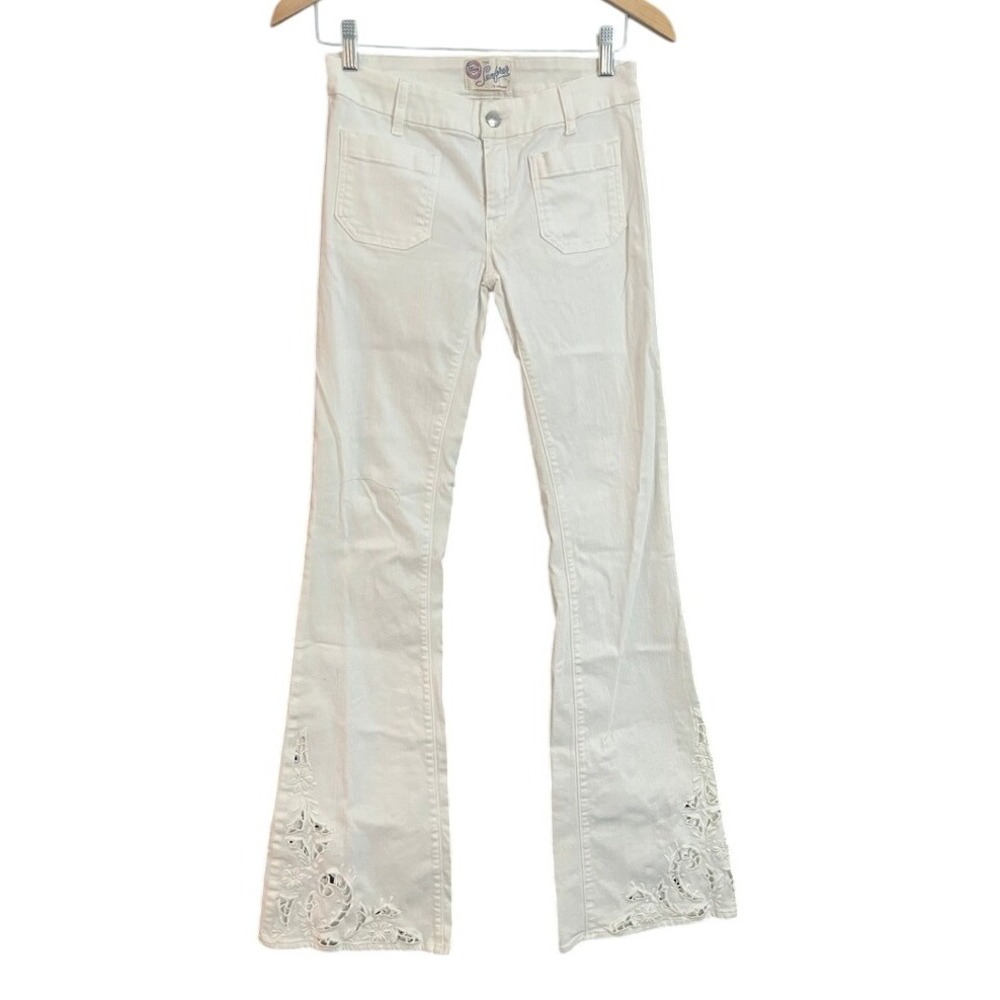 Vintage Seafarer Trousers Jeans Size 27 White Flared Embroidered Bottoms